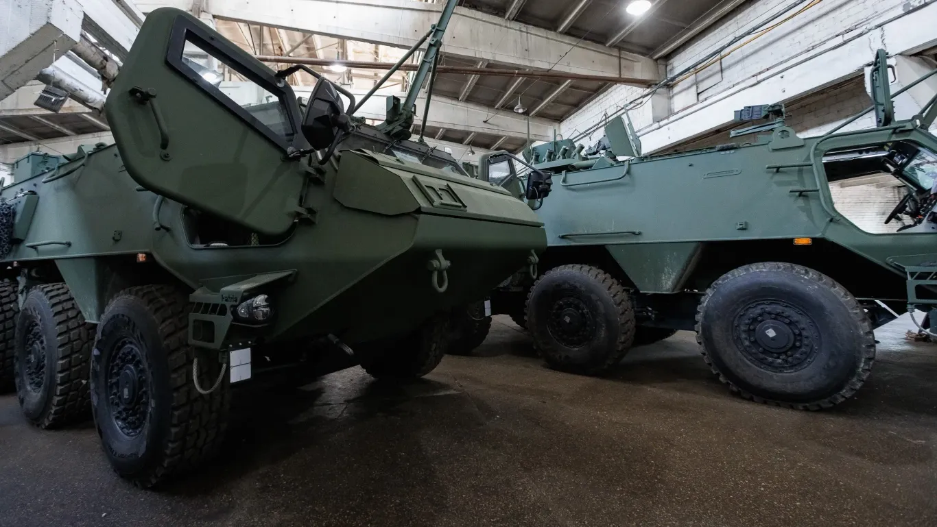 Patria 6x6 armored personnel carrier during transfer to the Ukrainian Armed Forces Third Army Corps