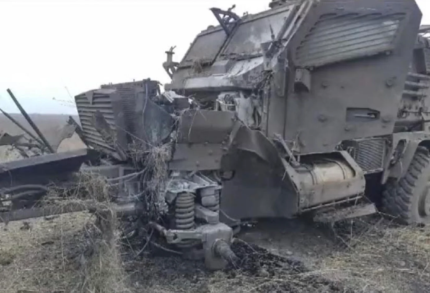 Ukrainian Soldiers were wounded but survived after their MRAP armored vehicle ran over a landmine