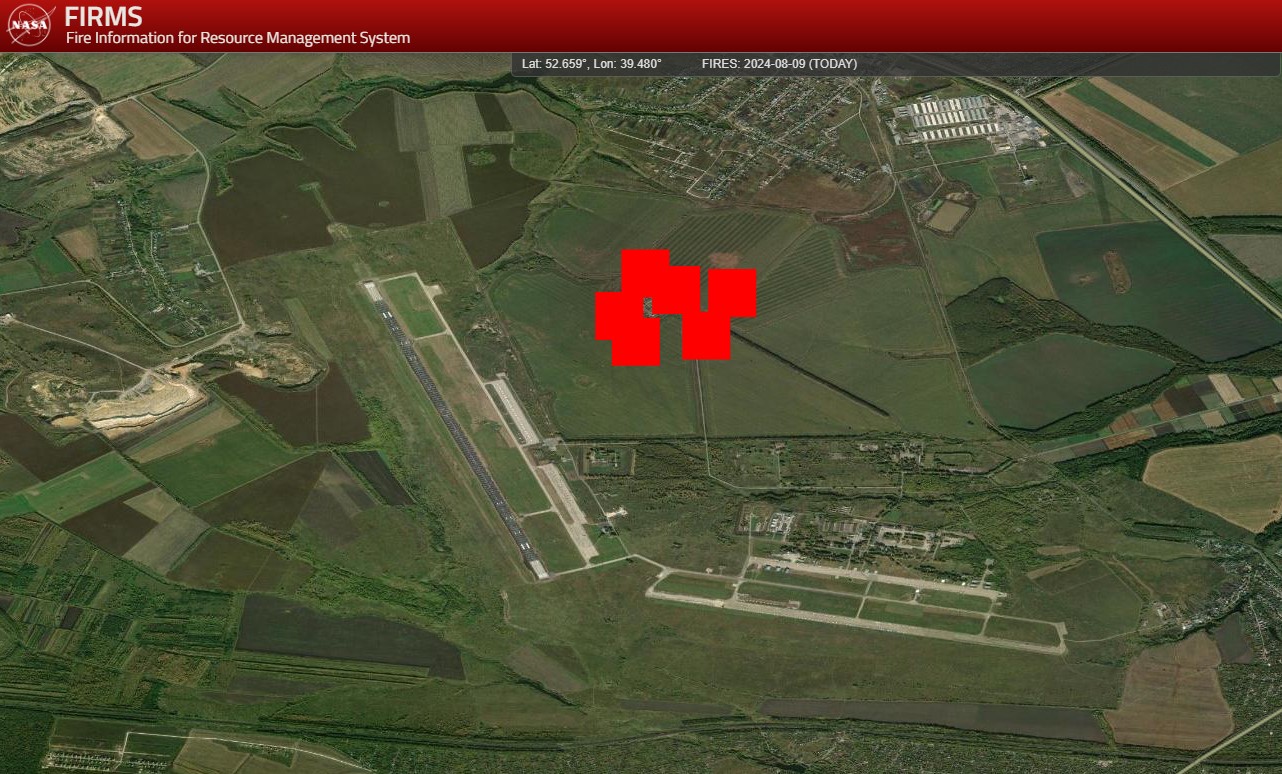 Spots of ignition detected by a fire monitoring satellite / Defense Express / Lipetsk Air Base Hosted russian Su-57 Before Ukrainian Drone Strike