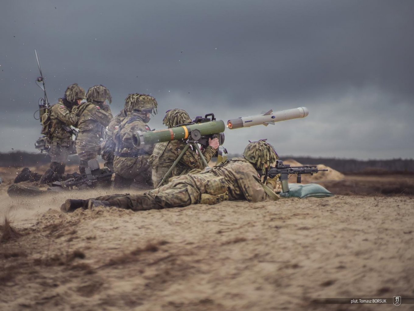 Polish troops operating a Spike anti-tank guided missile system