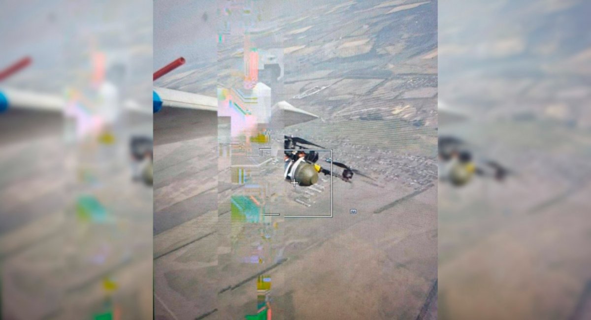 A Ukrainian early-verison FPV interceptor chasing down a russian reconnaissance drone. POV of the russian drone / Defense Express / While russia Makes 1,600 Cruise Missiles and 6,000+ Shahed Drones, Western Air Defense Production is Looking Gloomy