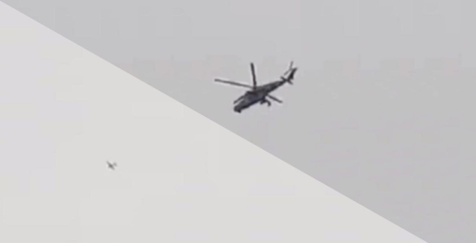 A russian Mi-24 helicopter chasing an unidentified UAV in the Leningrad Oblast, russia. Video published February 12th, 2024