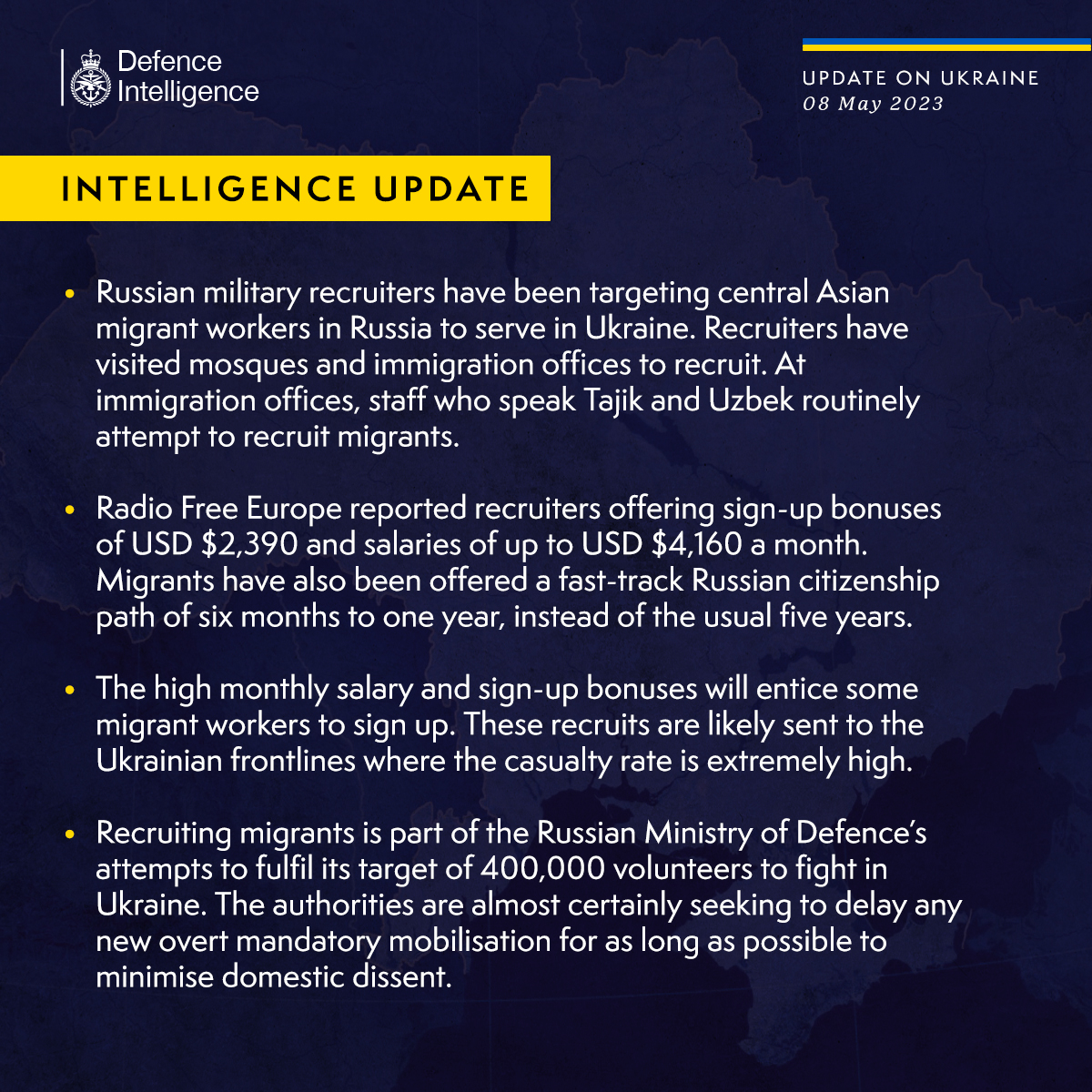 The UK Defense Intelligence Says russians Recruiting Central Asian Migrant Workers to kill Ukrainians for Money, Russian Passport, Defense Express