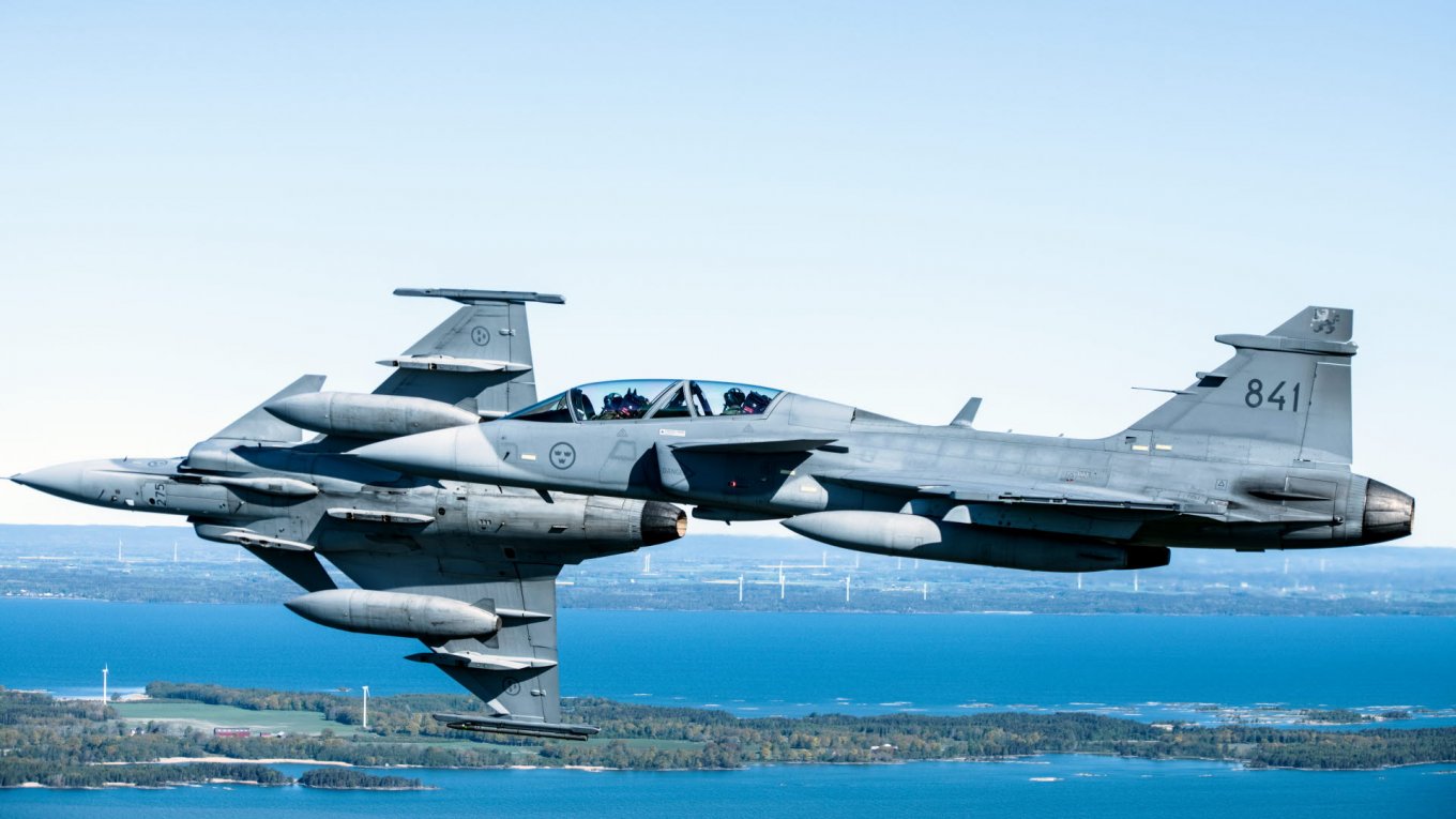Gripen of the Swedish Air Force during a joint exercise with the US Air Force