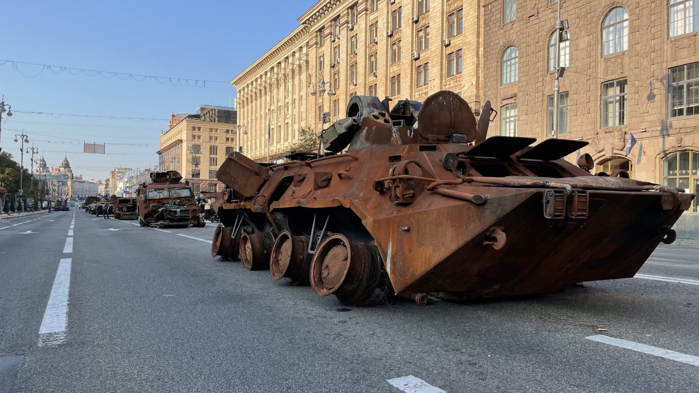 Ukraine Celebrates Independence Day While the Armed Forces Defend the Country From the russian Invasion, Destroyed Russian military equipment on Khreshchatyk, Kyiv, August 21, 2023, Defense Express