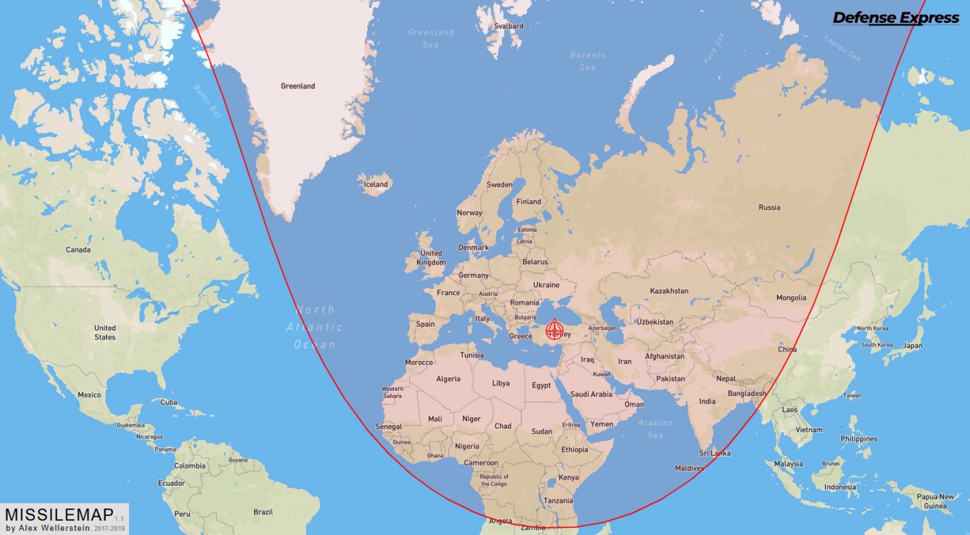 Strike range of the Yildirimhan ICBM at 6,000 km / Open source image