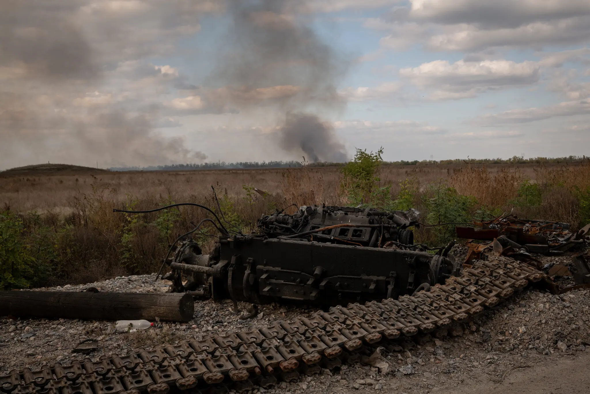 A Russian military vehicle that was destroyed near Mykolaivka in the Kherson region of Ukraine this month.Credit...Nicole Tung for The New York Times