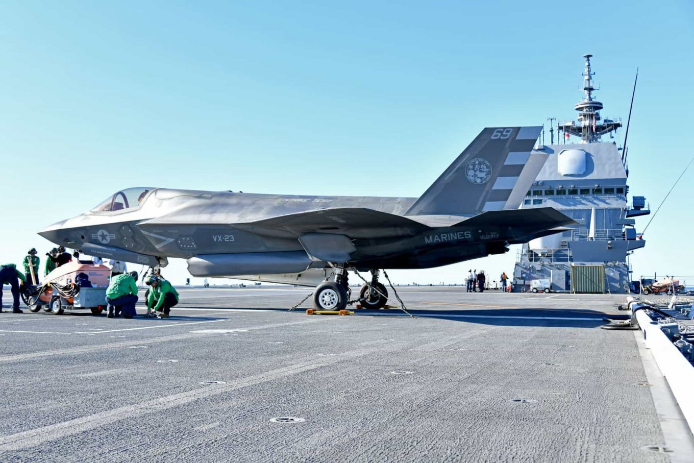 U.S. Marine Corps F-35B on the deck of the helicopter carrier JS Kaga