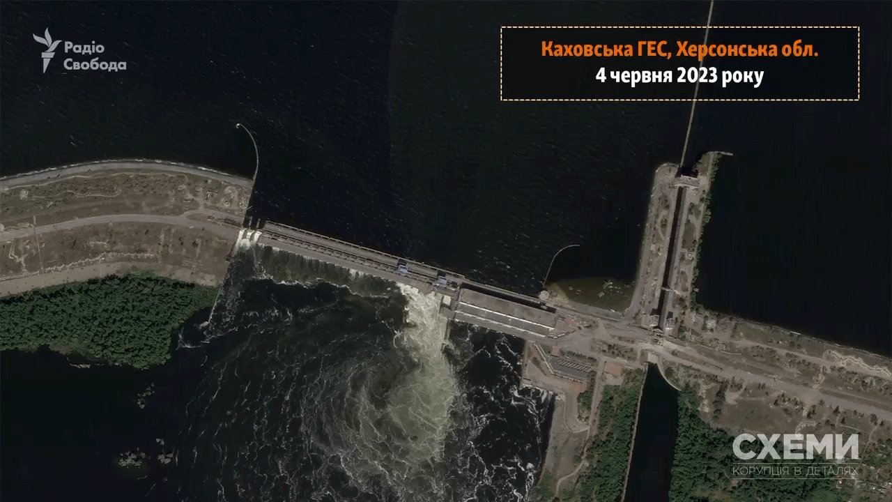 Satellite images showing the aftermath of the sabotage Defense Express Ukrhydroenergo: russian Occupation Forces Inflicted Maximum Damage to the Kakhovka Hydroelectric Power Station