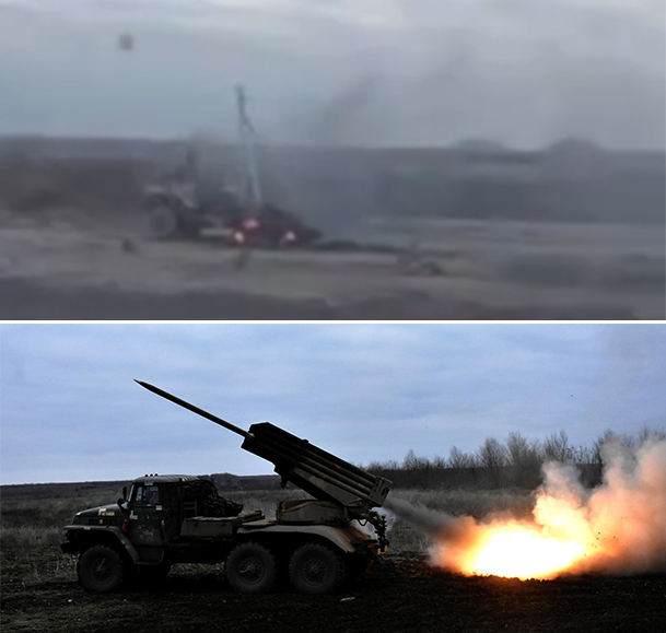 The result of the FPV drone strike on a russian BM-21 Grad / Defense Express / Ukrainian FPV Drones With Auto-Tracking Keep Hunting russian Equipment: BM-21 Grad Destroyed (Video)