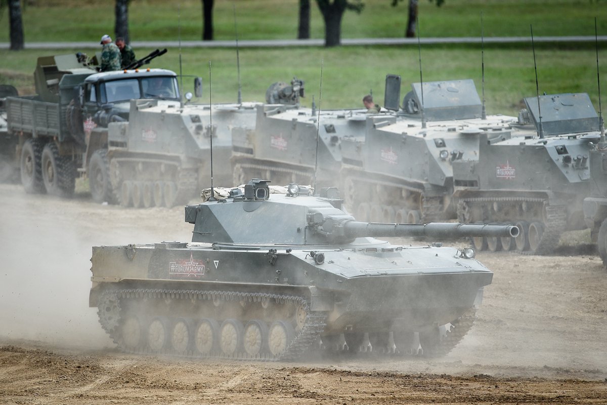 A column of russian airborne forces' equipment