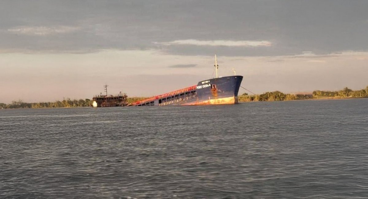 Illustrative photo: The Port Olya 4 cargo ship destroyed by Ukraine's Special Operations Forces (SOF) in the Caspian Sea in August 2025