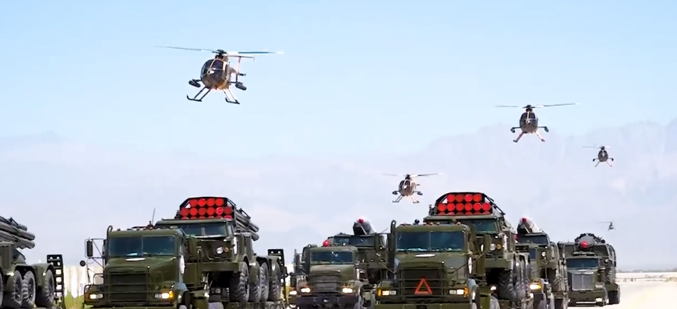 Taliban's military parade with MD 530F helicopters, Soviet Uragans, Luna-M and Elbrus missiles, August 2022