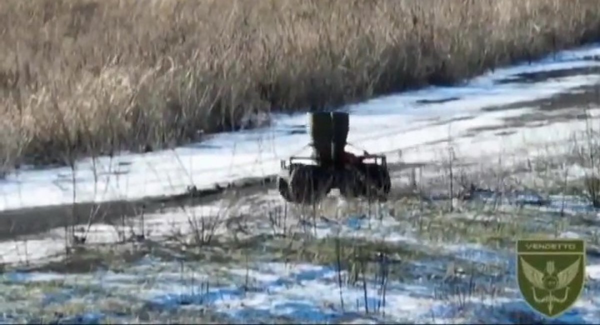 A kamikaze robot equipped with a KZ-4 demolition charge deployed during the battles for Avdiivka, January 2024