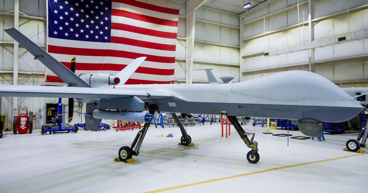 MQ-9A Reaper in anti-drone configuration with APKWS launch pods / Photo credit: GA-ASI