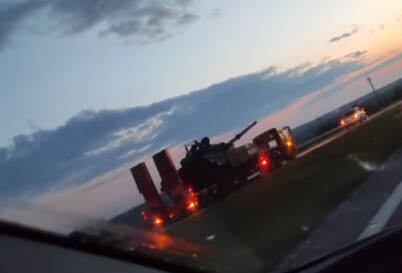 T-90M Proryv tank on a semi-trailer moving,
