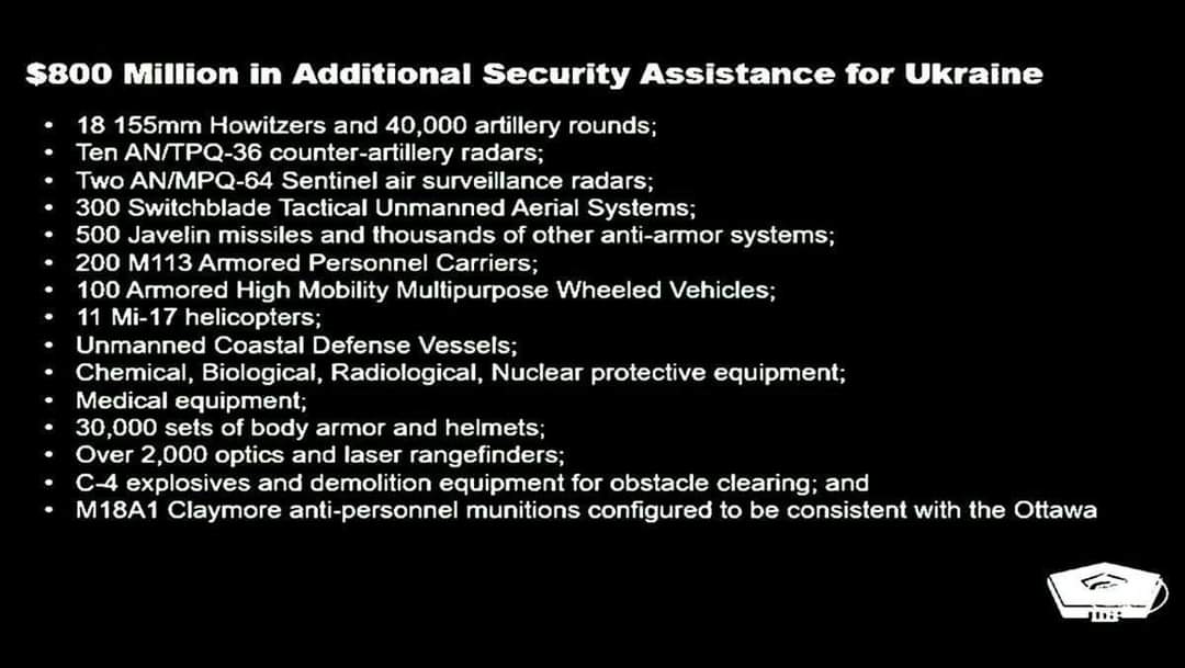 The slide from a Pentagon's presentation detailing weapons the Armed Forces of Ukraine would receive, Defense Express