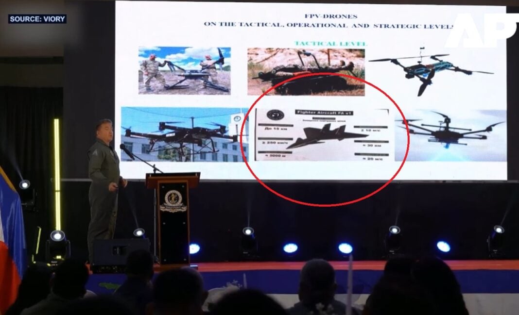 Presentation by the Ukrainian delegation on unmanned systems, with the FA v1 project circled in red