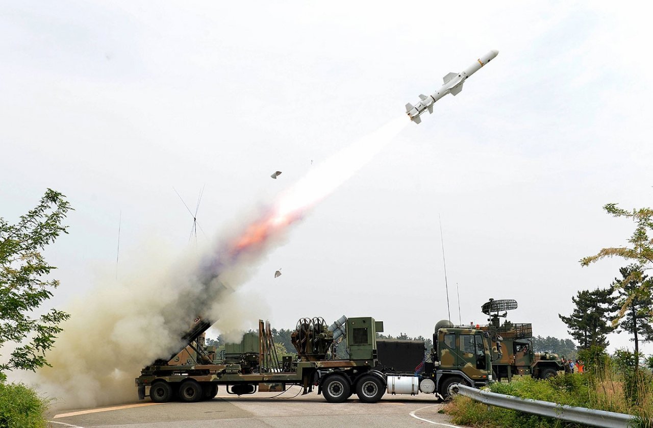 Harpoon Coastal Defense System (HCDS) launching Harpoon Block II