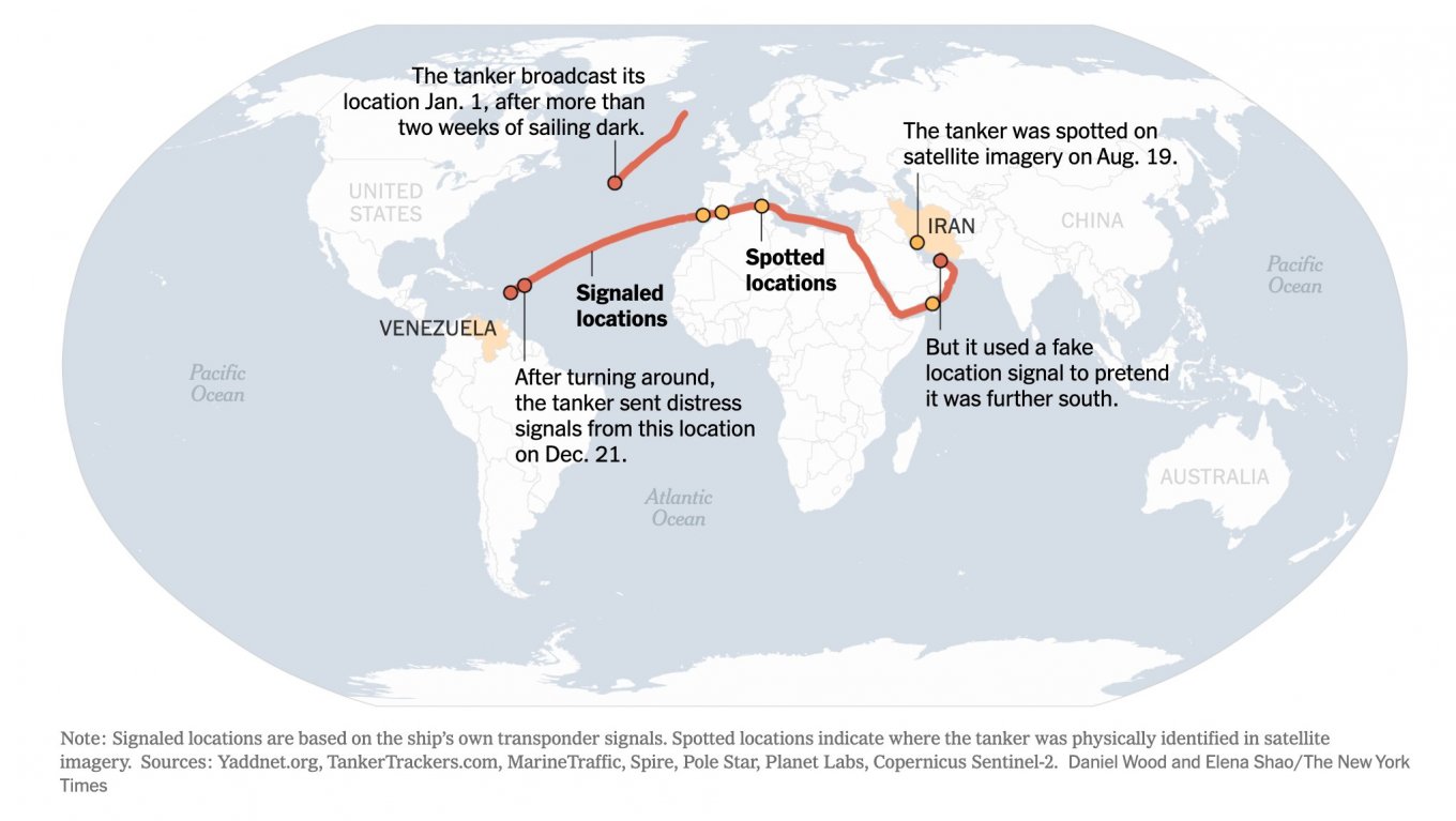 Route of the Bella 1 – Marinera tanker