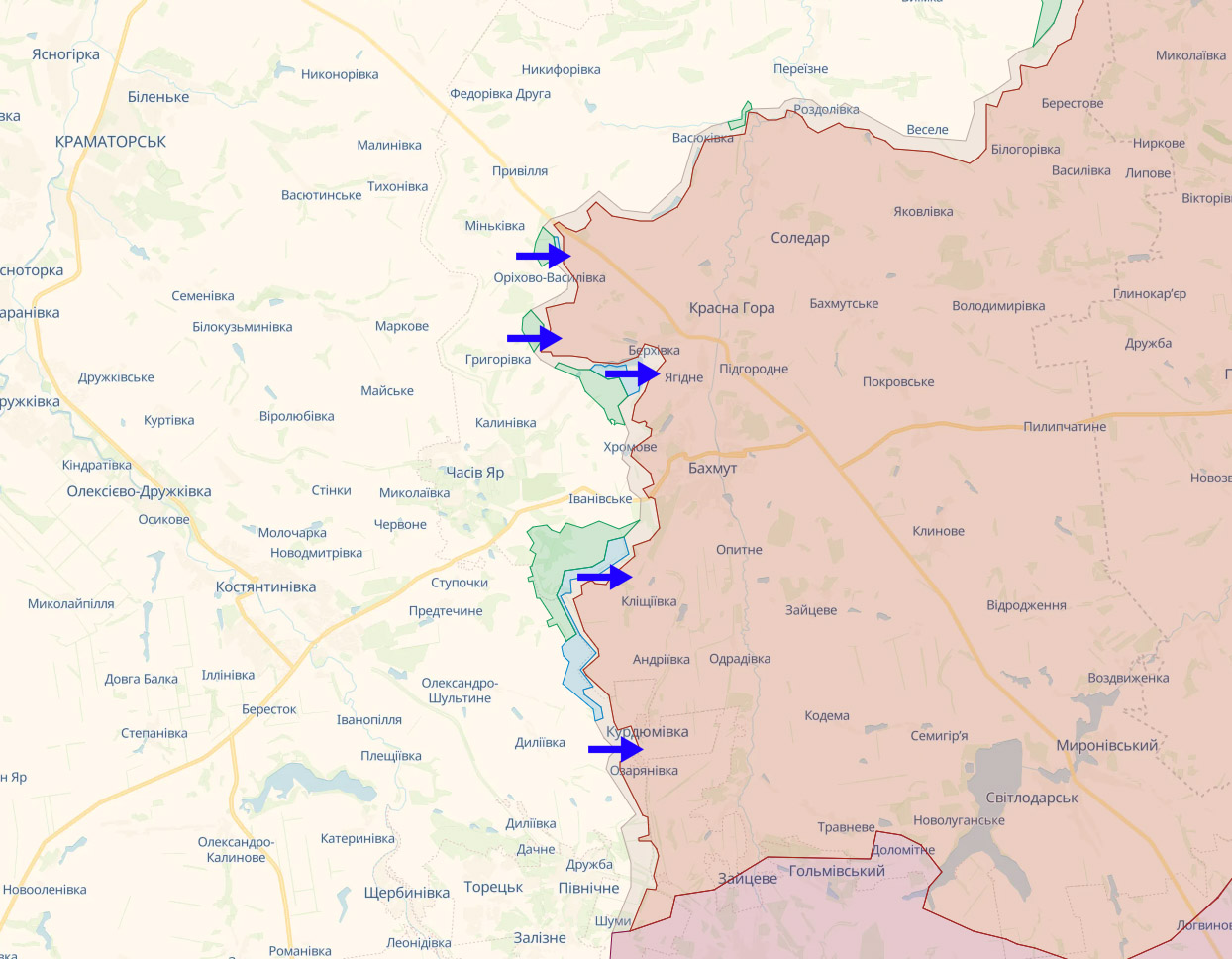 The approximate directions of the Ukrainian attacks on June 24 / Map credit: Deep State UA