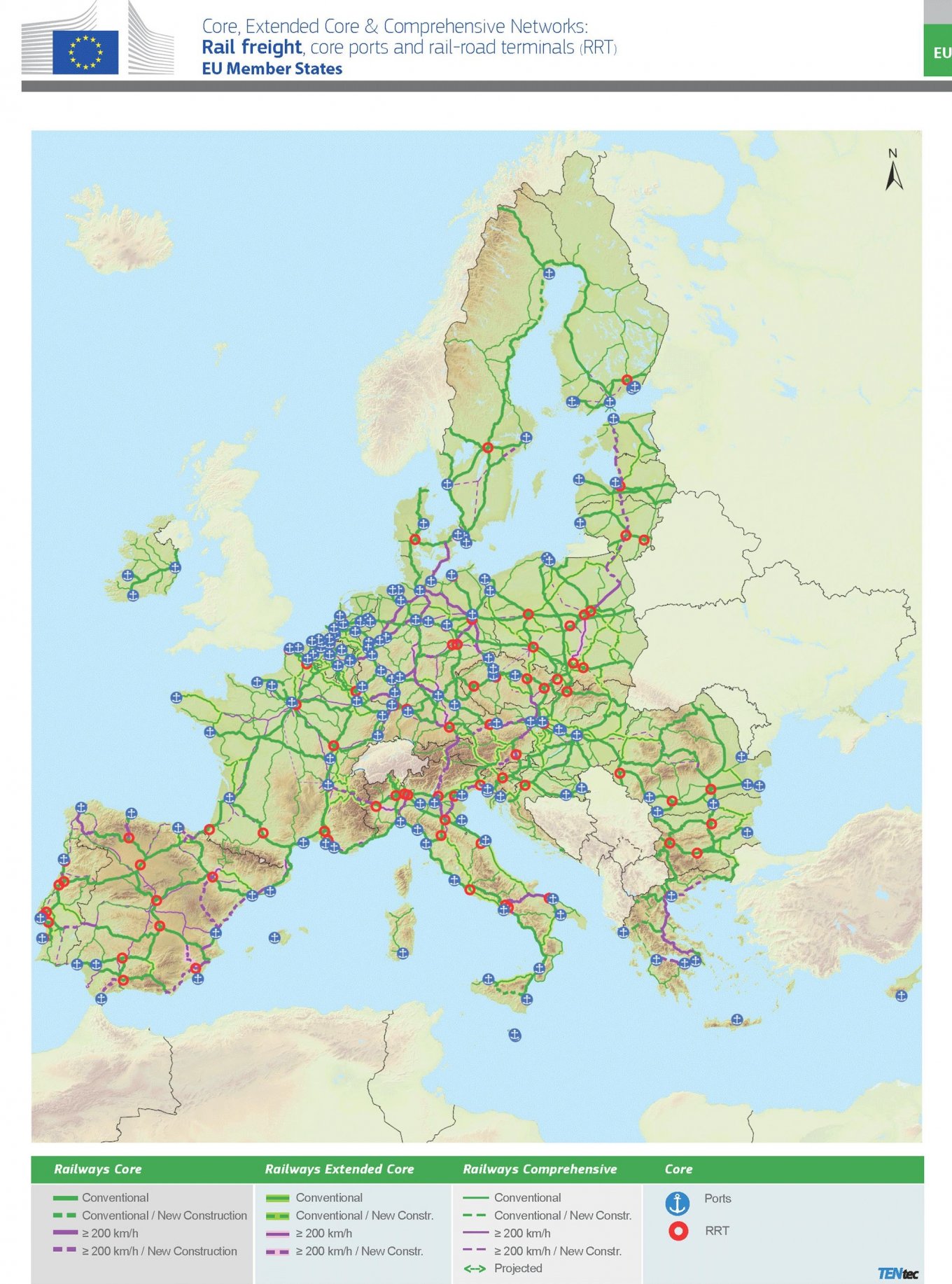 Road network of the EU (of the Trans-European Transport Network) as of 2021