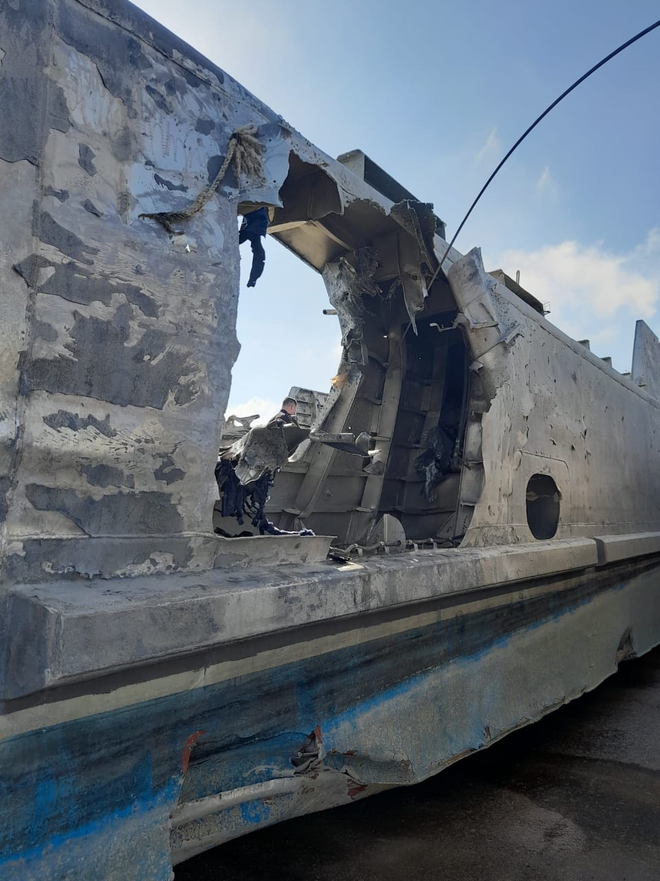 The photo shows the scale of destruction caused to the vessel by a Bayraktar drone of the Ukrainian Armed Forces / This Ship Got Attacked by a Bayraktar (Photo)