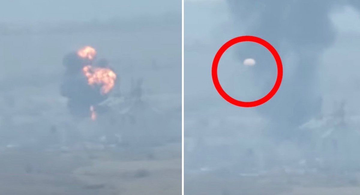 An explosion of the Su-24 aircraft and the parachute of the pilot / screenshots from video