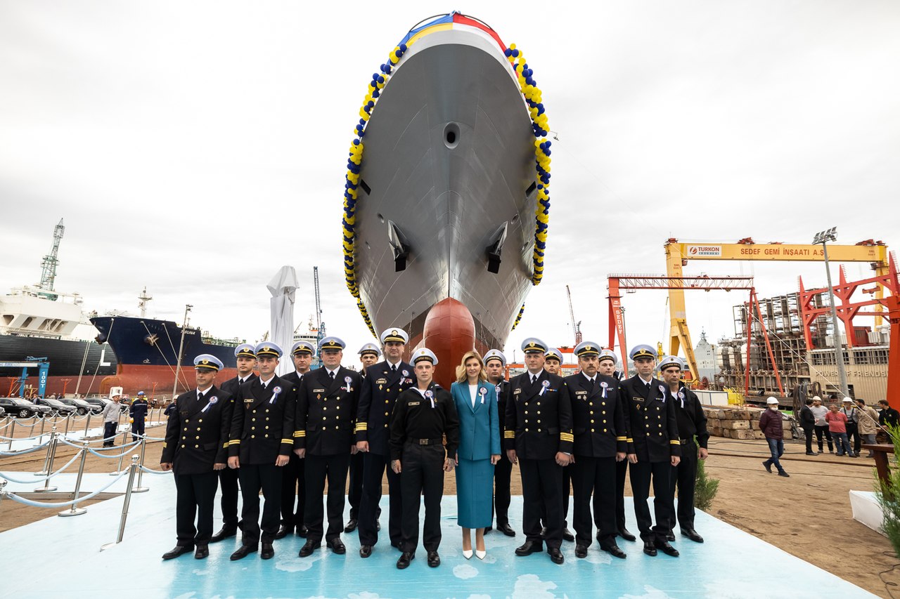 Mrs. Zelensky was the godmother of Hetman Ivan Mazepa (F-211) and launched the future corvette, Ukraine’s Defense Minister Told On How Many Warships Will Soon Replenish the Navy of the Armed Forces of Ukraine, Defense Express