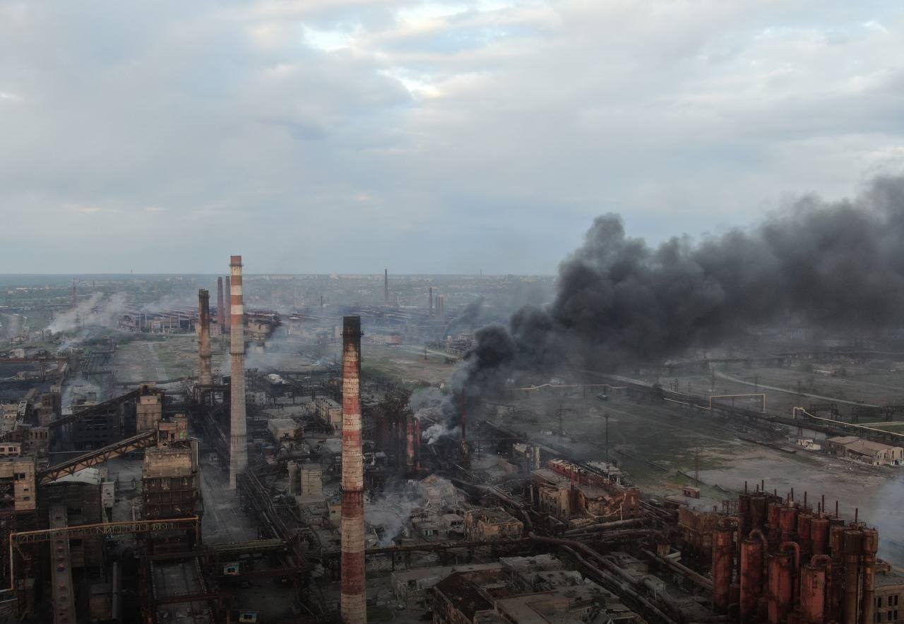 Smoke rising from Azovstal, Mariupol