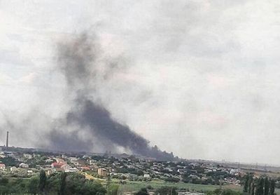 Photo for illustration / Smoke after the explosion near the Chornobayivka, Kherson region