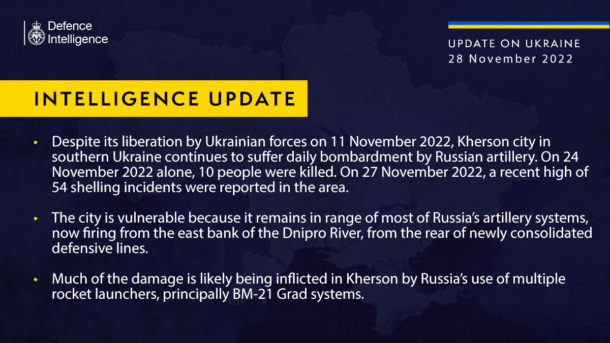 UK Defense Intelligence States Kherson City Suffer Daily Bombardment by Russian Artillery, Defense Express