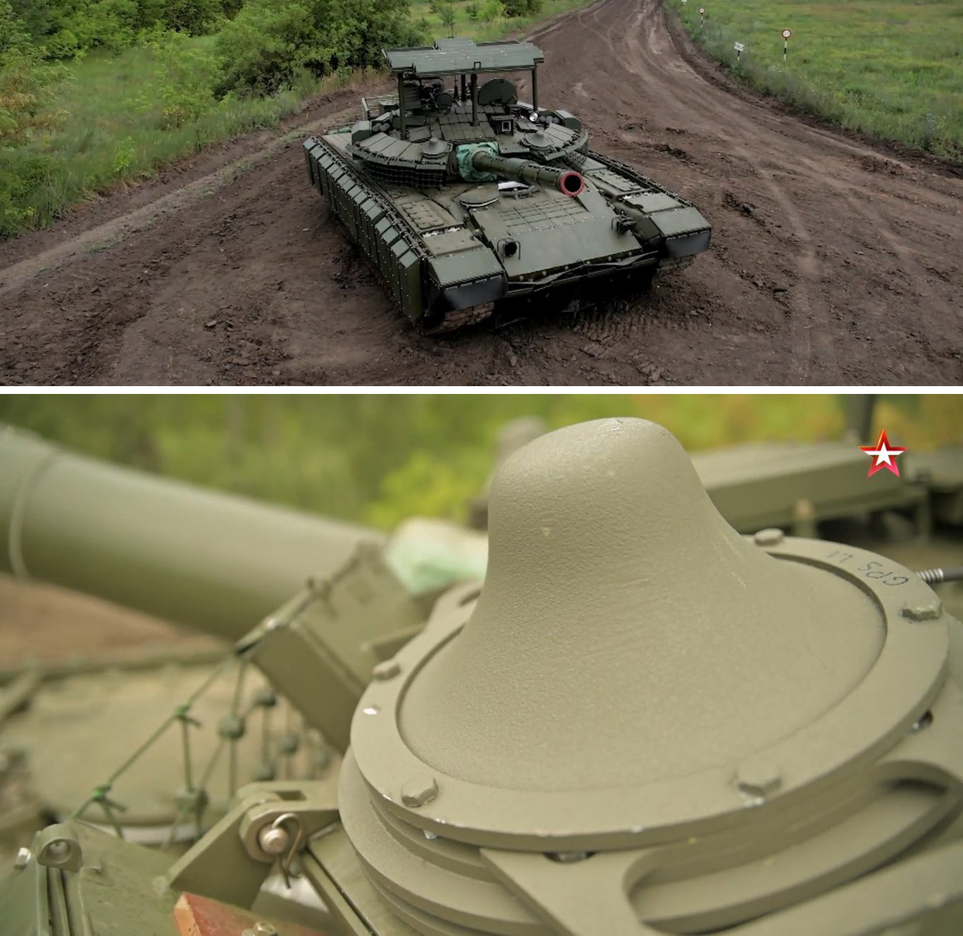 Volnorez EW system's antennas on a russian T-80BVM main battle tank
