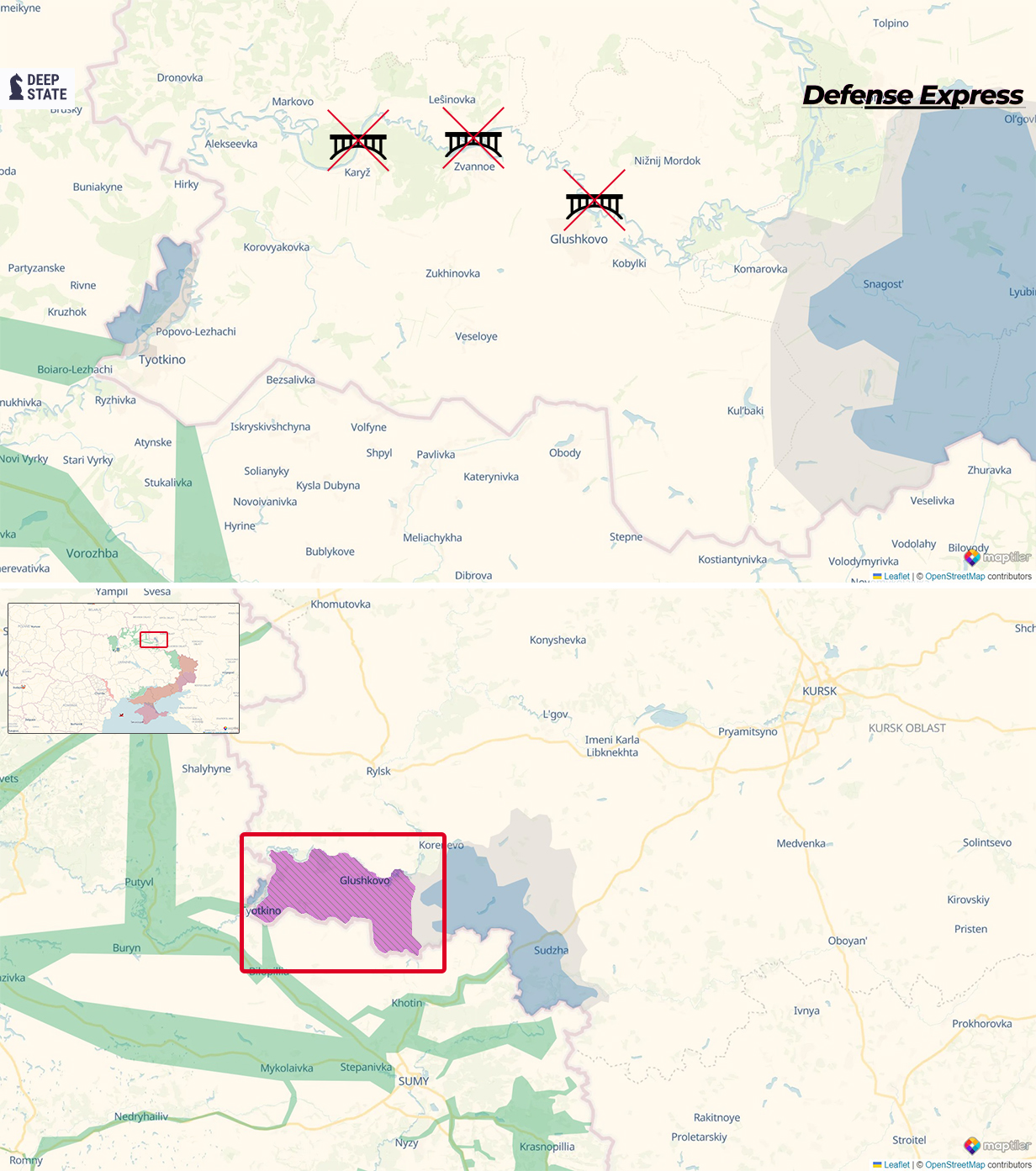 The operational situation in the Glushkovky District to the south of Seym / Defense Express / Ukrainian FPV Drones Target russian Pontoon Crossings in Kursk