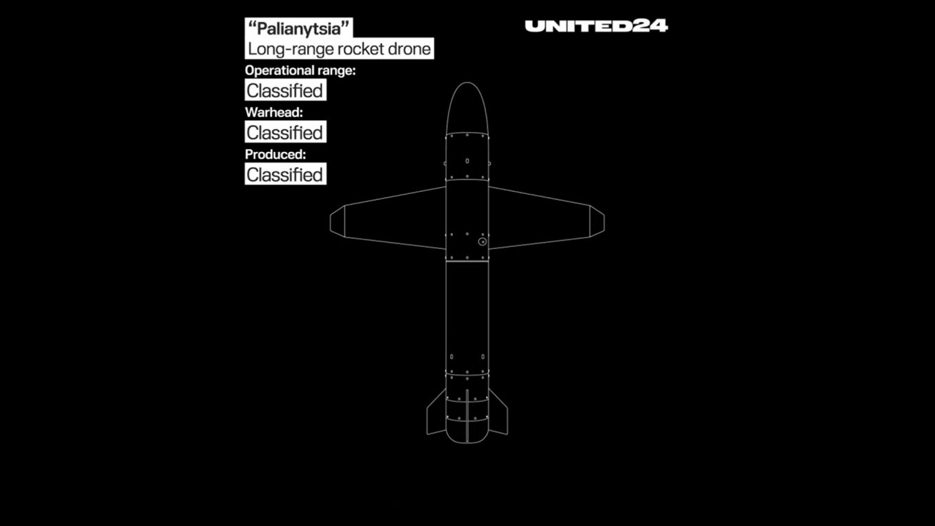 The Palianytsia rocket drone / Defense Express / First Official Images of Palianytsia, Ukraine's New Rocket Drone