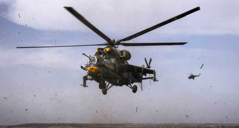 Mi-24P and Mi-8 on a sortie to fire rockets on the russians, March 2023