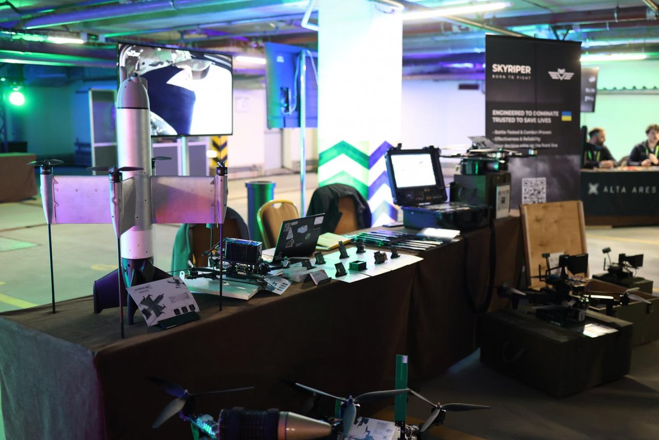SkyRIPer company stand at the Defense Technologies exhibition during the Kyiv Security Forum 2026