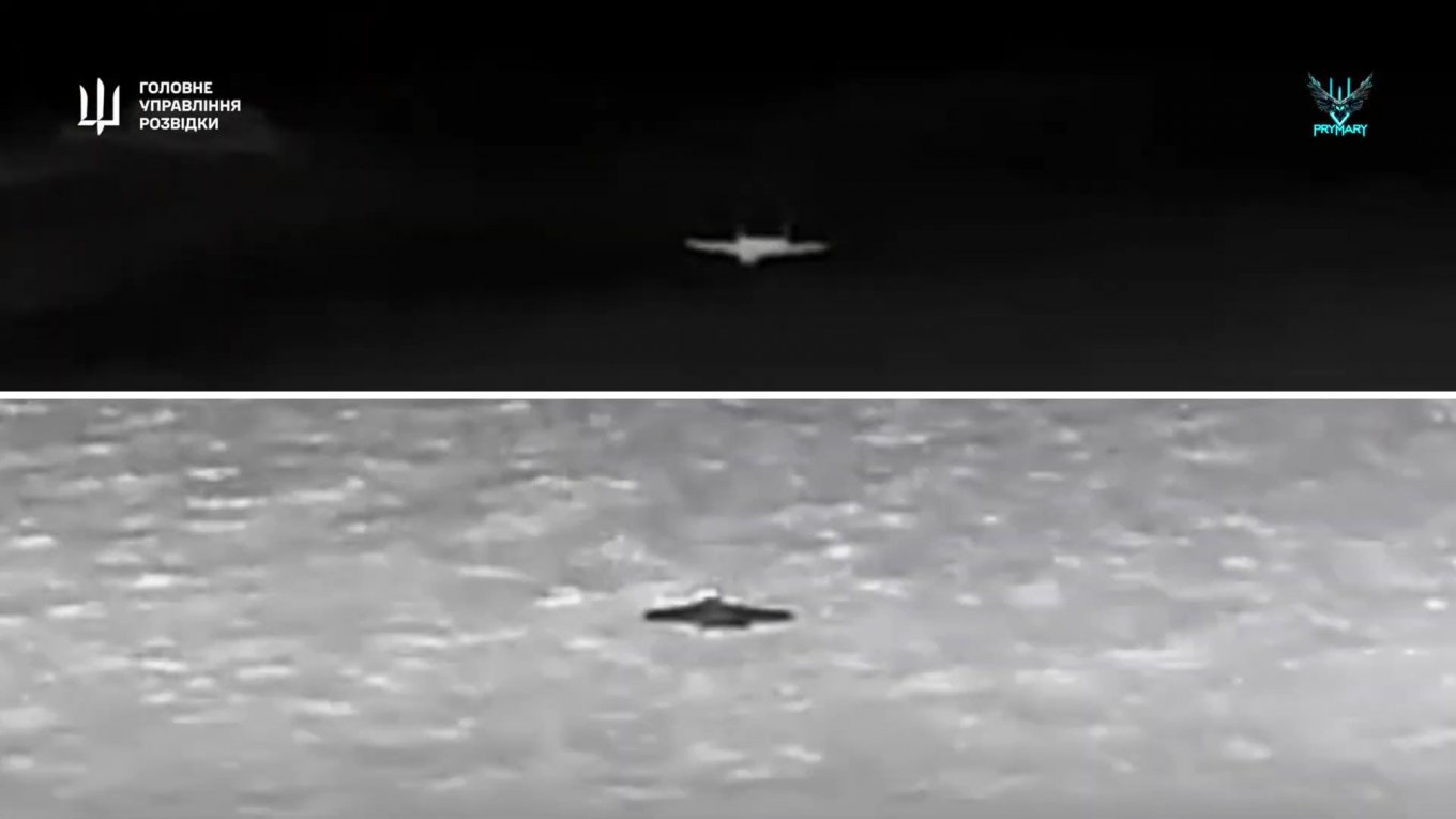 Which Drones Are Behind Regular Devastating Strikes on russian Equipment in Crimea?, Screenshots from DIU footage showing an unidentified UAV