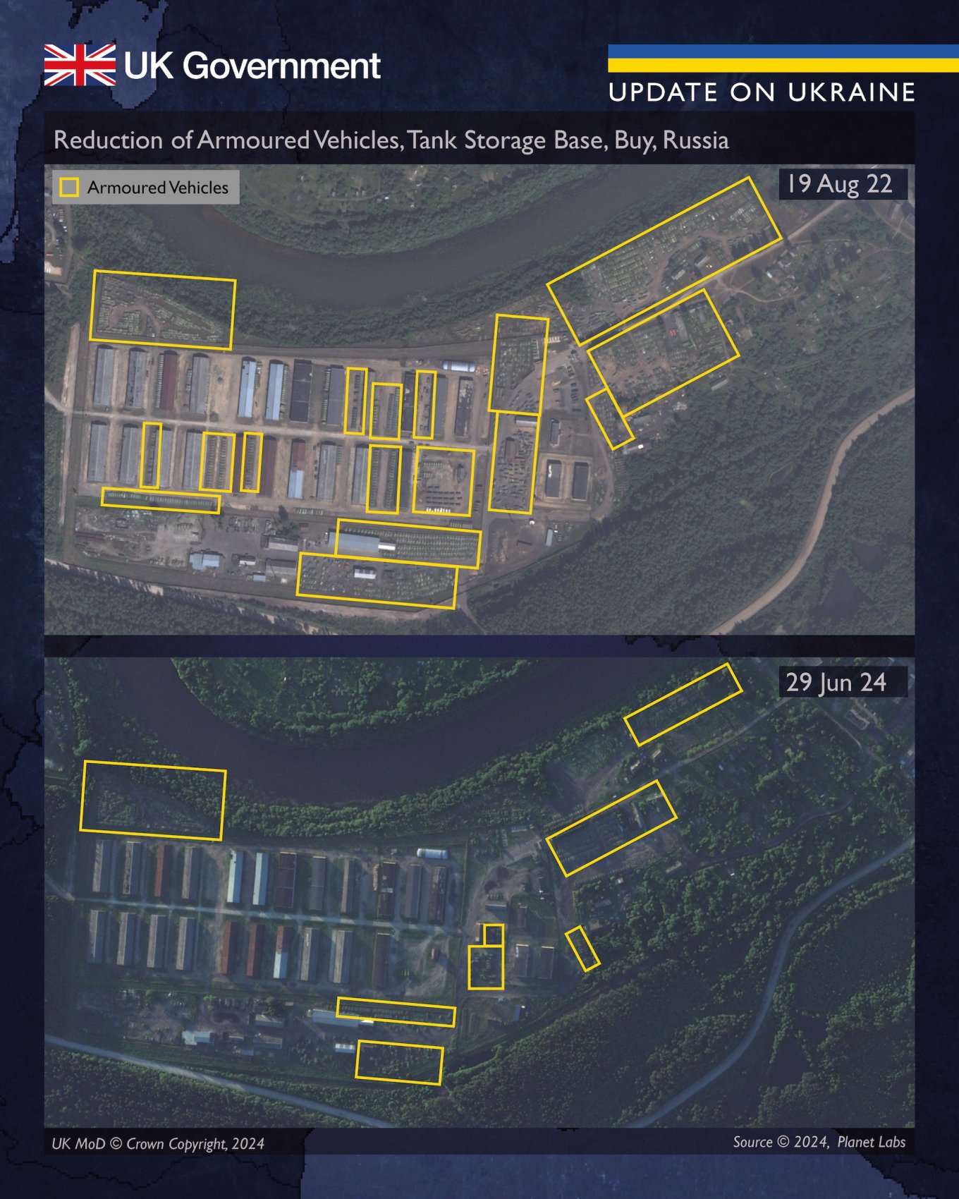 Defense Express The UK Defense Intelligence: Satellite Imagery Reveals russia’s Shrinking Soviet-Era Tank Stocks as Losses in Ukraine Reach 11,600