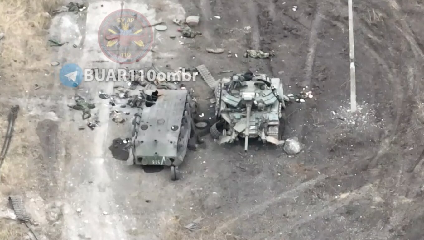 russian BTR-50 destroyed and T-64BV damaged during the attempts to encircle Avdiivka, October 2023