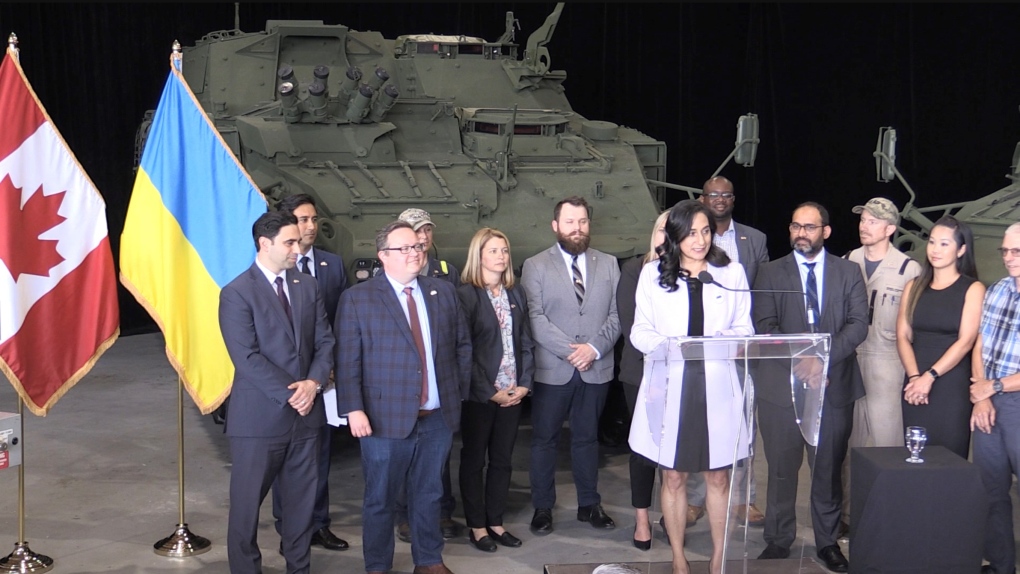 Minister of National Defence Anita Anand speaks at General Dynamics Land Systems in London, Ont. on July 7, 2022, Defense Express