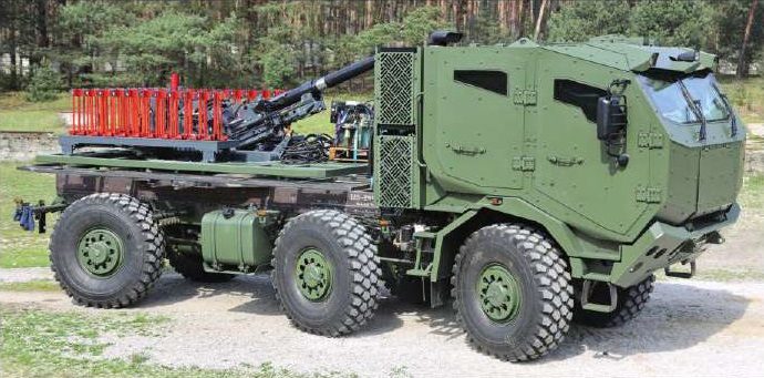 AM120 self-propelled mortar without turret armor during testing