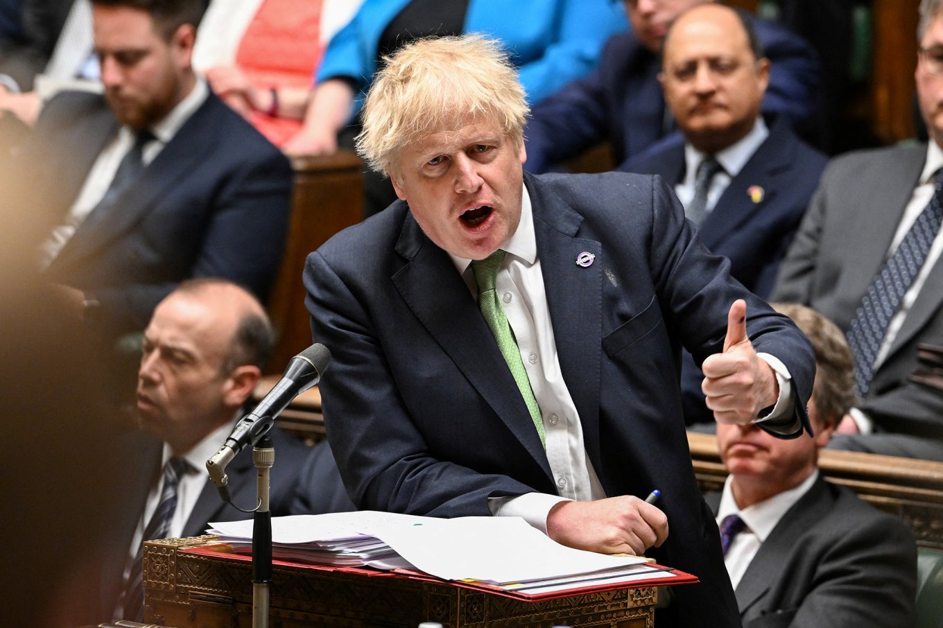 British Prime Minister Boris Johnson speaks as he takes questions at the House of Commons, in London, England, on May 18. (Jessica Taylor/UK Parliament/Reuters)
