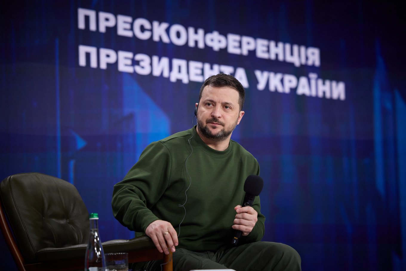 President of Ukraine Volodymyr Zelenskyi during the during a press conference at the 