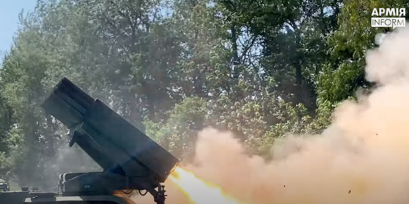 Launch from BM-21 MRLS Defense Express Ground Forces of Ukraine Raze russia’s Forces Positions Using BM-21 MRLS