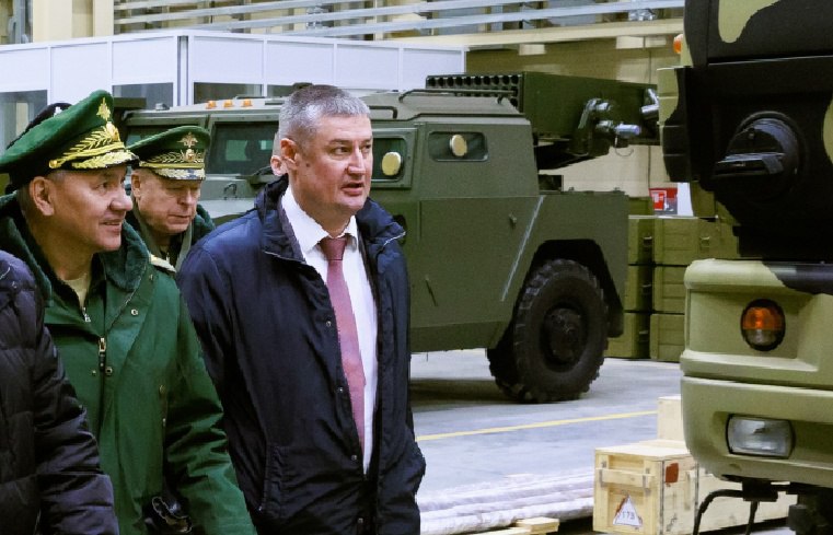 The Tigr armored vehicle with a rocket launcher on top, in a photo from Sergei Shoigu's visit to Tula