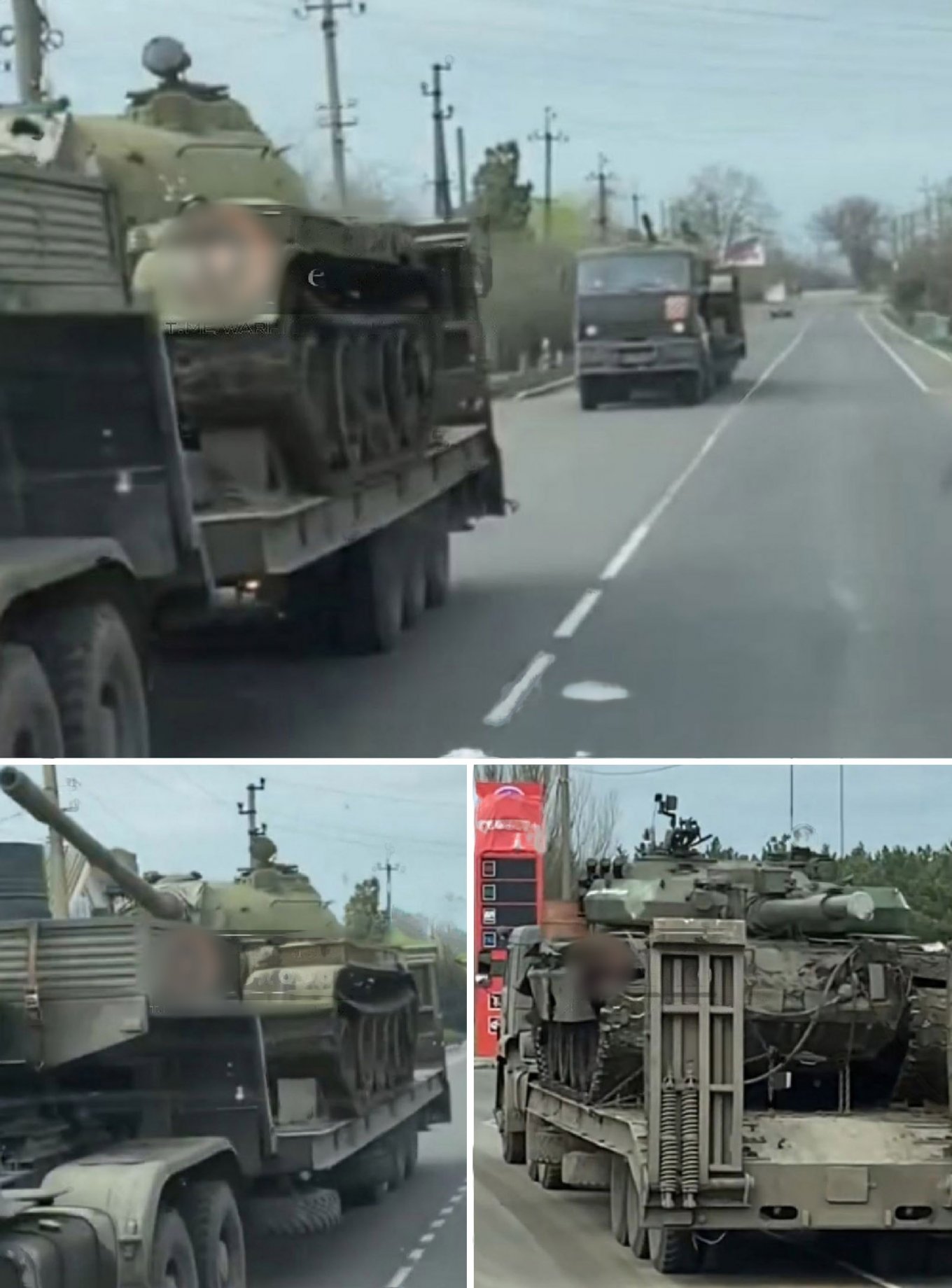 T-54 or T-55 tanks, and most likely T-62M, too, in the vicinity of temporarily occupied Berdiansk, April 2023
