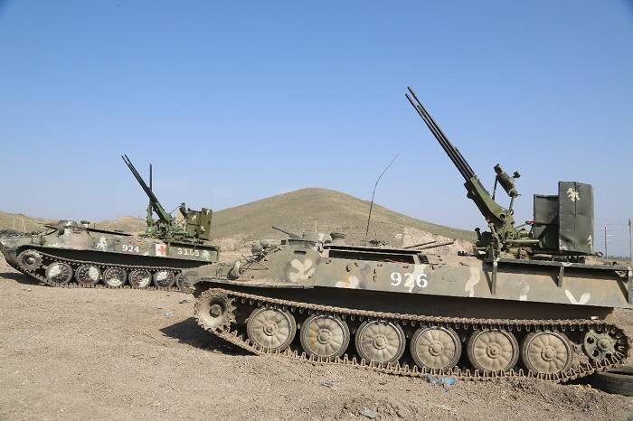 Armenian MT-LBs with Zastava M55A4 anti-aircraft guns, which became trophies for the Azerbaijani military, 2020