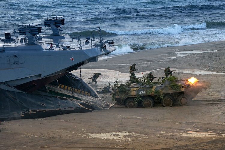 russian forces practicing a naval infantry landing
