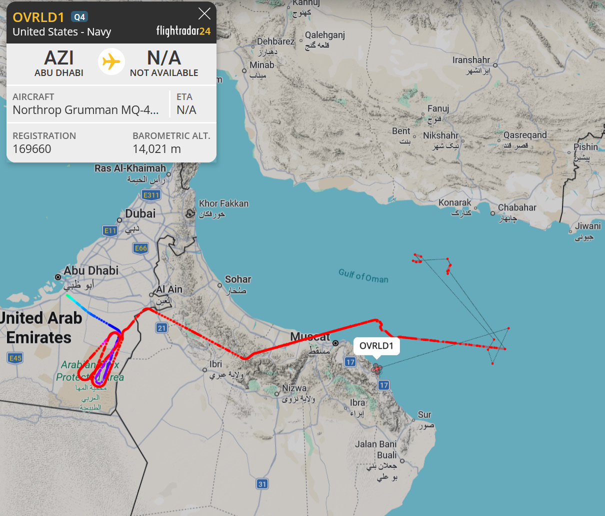 MQ-4C Triton flight over Strait of Hormuz